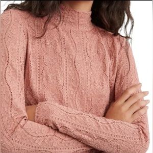 EUC Daily Practice by Anthropology Linden Lace Pink Mock Neck Top, size medium